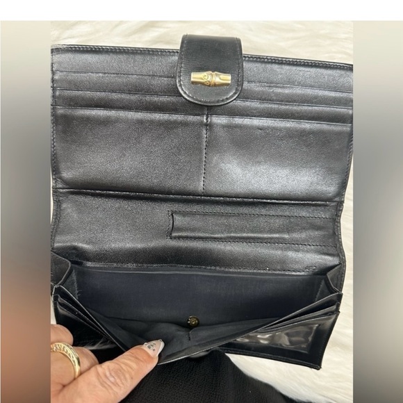 Longchamp Vintage Black Leather large Bi-Fold Coin Credit Card Wallet - Picture 2 of 12